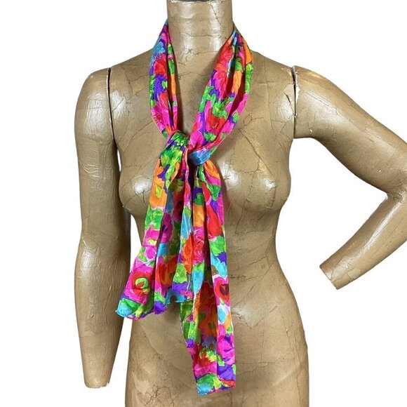Liz Claiborne Silk Neck Scarf Colorful Spring Floral Print 42P - Picture 3 of 8